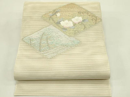 平和屋着物＊夏物　八寸名古屋帯　絽綴れ　草花菱文　金糸　正絹　逸品　CABJ1686rv