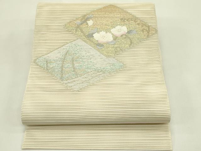 平和屋着物＊夏物　八寸名古屋帯　絽綴れ　草花菱文　金糸　正絹　逸品　CABJ1686rv