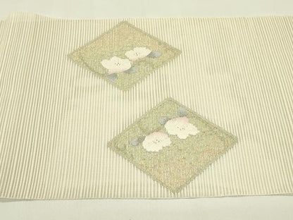 平和屋着物＊夏物　八寸名古屋帯　絽綴れ　草花菱文　金糸　正絹　逸品　CABJ1686rv