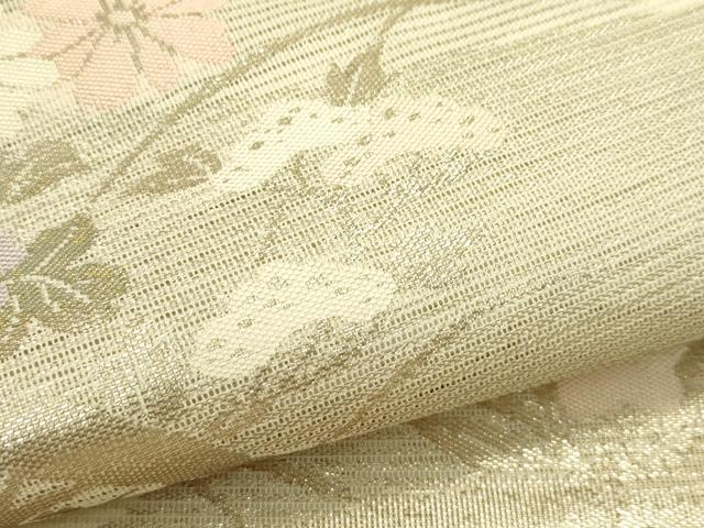 平和屋着物＊夏物　九寸名古屋帯　秋草文　銀糸　正絹　逸品　CABJ1691rv