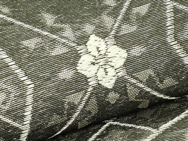 平和屋着物＊夏物　九寸名古屋帯　菱花文　銀糸　正絹　逸品　CABJ1695rv