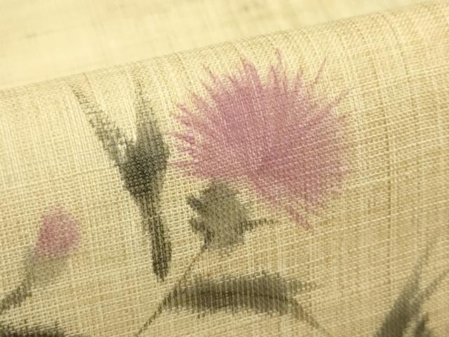 平和屋着物＊夏物　九寸名古屋帯　手描き　アザミ　麻　逸品　CABJ1698rv