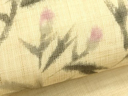平和屋着物＊夏物　九寸名古屋帯　手描き　アザミ　麻　逸品　CABJ1698rv