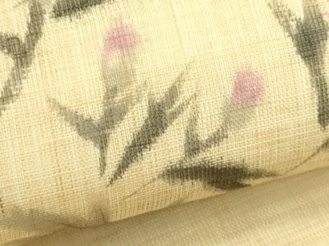 平和屋着物＊夏物　九寸名古屋帯　手描き　アザミ　麻　逸品　CABJ1698rv