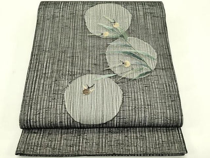 平和屋着物＊夏物　太鼓柄袋帯　すくい織　夏虫　黒地　金銀糸　正絹　逸品　未使用　CABJ1702rv