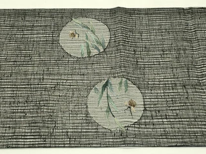 平和屋着物＊夏物　太鼓柄袋帯　すくい織　夏虫　黒地　金銀糸　正絹　逸品　未使用　CABJ1702rv