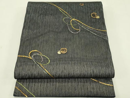 平和屋着物＊夏物　六通柄袋帯　抽象文　金糸　正絹　逸品　CABJ1705rv