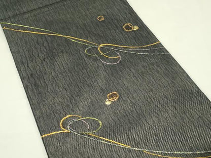 平和屋着物＊夏物　六通柄袋帯　抽象文　金糸　正絹　逸品　CABJ1705rv