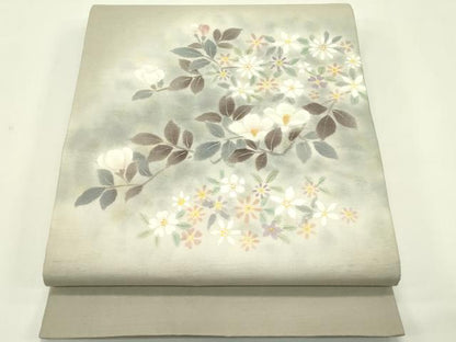 平和屋着物＊夏物　太鼓柄袋帯　手描き　草花文　正絹　逸品　未使用　CABJ1708rv