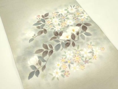 平和屋着物＊夏物　太鼓柄袋帯　手描き　草花文　正絹　逸品　未使用　CABJ1708rv