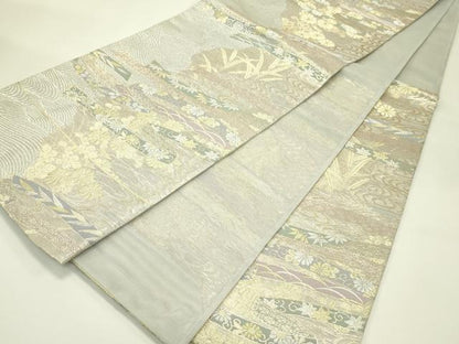 平和屋着物＊夏物　六通柄袋帯　鬘帯草花文　金銀糸　正絹　逸品　CABJ1714rv