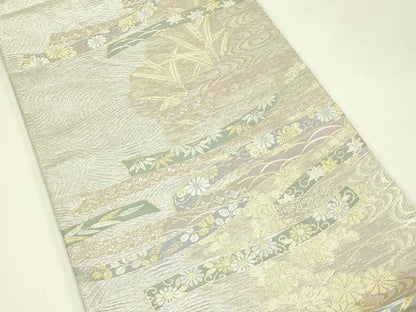 平和屋着物＊夏物　六通柄袋帯　鬘帯草花文　金銀糸　正絹　逸品　CABJ1714rv