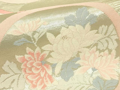 平和屋着物＊夏物　六通柄袋帯　エ霞草花丸文　銀糸　正絹　逸品　CABJ1715rv