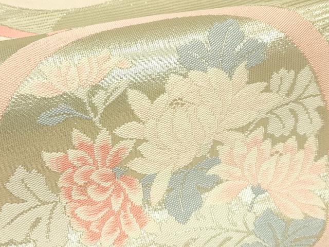 平和屋着物＊夏物　六通柄袋帯　エ霞草花丸文　銀糸　正絹　逸品　CABJ1715rv