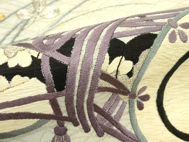 平和屋着物＊夏物　アンティーク　大正ロマン　丸帯　引き抜き帯　総刺繍　駒刺繍　萩楽器文　金銀糸　正絹　逸品　CABJ1716rv