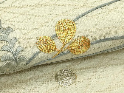 平和屋着物＊夏物　アンティーク　大正ロマン　丸帯　引き抜き帯　総刺繍　駒刺繍　萩楽器文　金銀糸　正絹　逸品　CABJ1716rv
