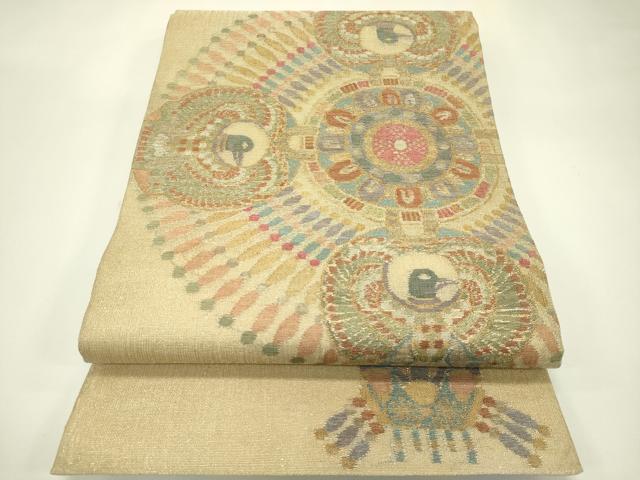 平和屋着物＊夏物　太鼓柄袋帯　正倉院花鳥文　金糸　正絹　逸品　CABJ1719rv