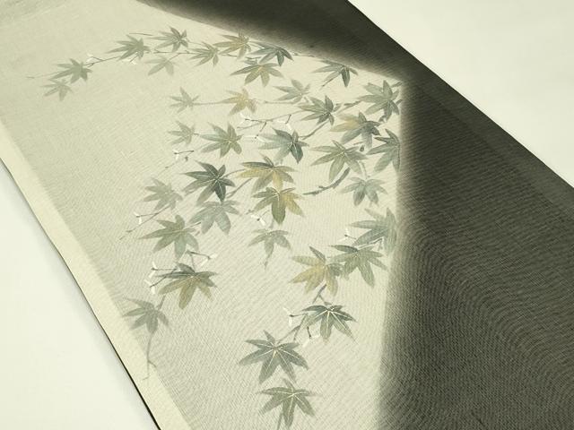 平和屋着物＊夏物　太鼓柄袋帯　楓　黒地　金彩　正絹　逸品　CABJ1720rv