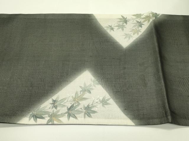 平和屋着物＊夏物　太鼓柄袋帯　楓　黒地　金彩　正絹　逸品　CABJ1720rv