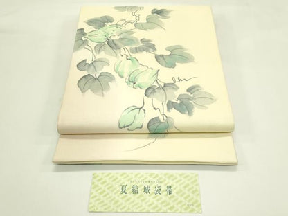 平和屋着物＊夏物　太鼓柄袋帯　夏結城　手描き　蔦の葉文　証紙付き　正絹　逸品　CABJ1731rv