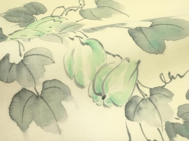 平和屋着物＊夏物　太鼓柄袋帯　夏結城　手描き　蔦の葉文　証紙付き　正絹　逸品　CABJ1731rv