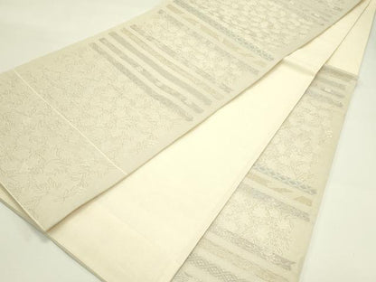 平和屋着物＊夏物　六通柄袋帯　草花横段文　金銀糸　正絹　逸品　CABJ1732rv
