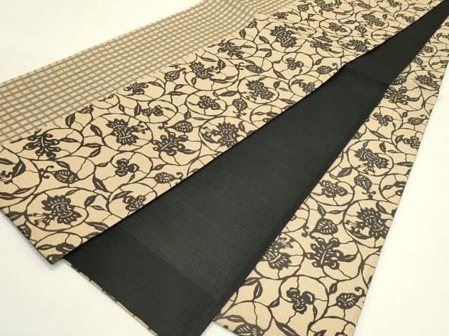 平和屋着物＊夏物　全通柄袋帯　京友禅　型染め　格子更紗花文　反端付き　正絹　逸品　未使用　CABJ1740rv