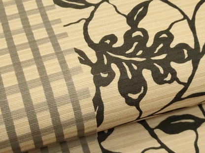 平和屋着物＊夏物　全通柄袋帯　京友禅　型染め　格子更紗花文　反端付き　正絹　逸品　未使用　CABJ1740rv