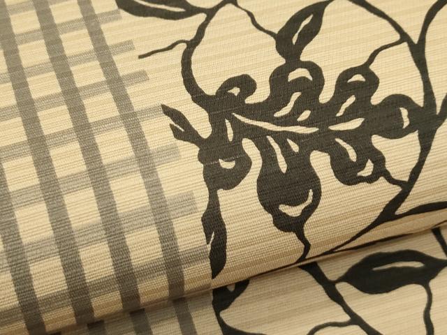 平和屋着物＊夏物　全通柄袋帯　京友禅　型染め　格子更紗花文　反端付き　正絹　逸品　未使用　CABJ1740rv