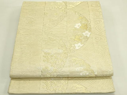 平和屋着物＊夏物　六通柄袋帯　立波草花文　金糸　正絹　逸品　未使用　CABJ1743rv