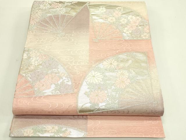 平和屋着物＊夏物　六通柄袋帯　扇面花文　金銀糸　正絹　逸品　CABJ1749rv