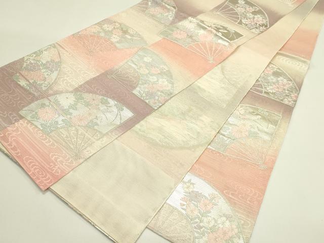 平和屋着物＊夏物　六通柄袋帯　扇面花文　金銀糸　正絹　逸品　CABJ1749rv