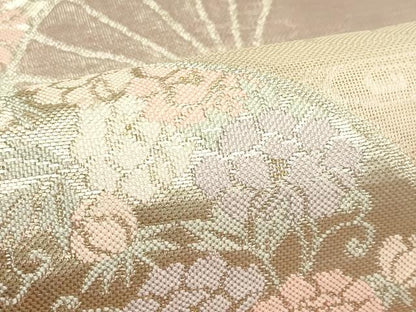 平和屋着物＊夏物　六通柄袋帯　扇面花文　金銀糸　正絹　逸品　CABJ1749rv