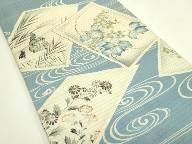 平和屋着物＊夏物　アンティーク　大正ロマン　丸帯　引き抜き帯　駒刺繍　流水色紙草花文　正絹　逸品　CABJ1750rv