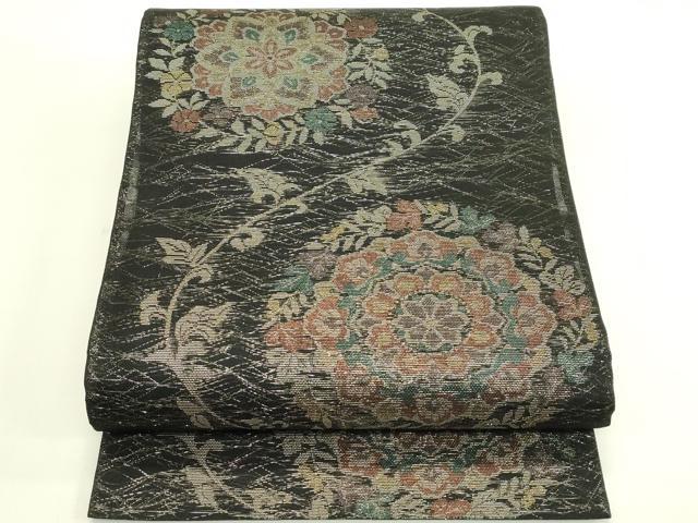平和屋着物＊夏物　六通柄袋帯　正倉院花文　黒地　金銀糸　正絹　逸品　未使用　CABJ1752rv