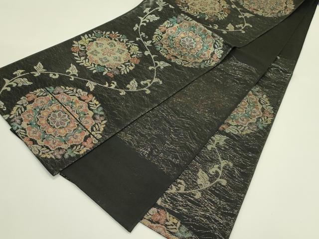 平和屋着物＊夏物　六通柄袋帯　正倉院花文　黒地　金銀糸　正絹　逸品　未使用　CABJ1752rv