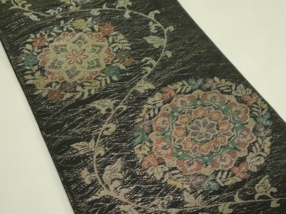 平和屋着物＊夏物　六通柄袋帯　正倉院花文　黒地　金銀糸　正絹　逸品　未使用　CABJ1752rv