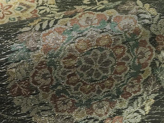 平和屋着物＊夏物　六通柄袋帯　正倉院花文　黒地　金銀糸　正絹　逸品　未使用　CABJ1752rv