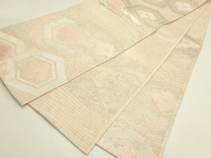 平和屋着物＊夏物　六通柄袋帯　亀甲花文　銀糸　正絹　逸品　CABJ1753rv