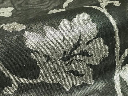 平和屋着物＊夏物　六通柄袋帯　花唐草文　黒地　銀糸　さが美扱い　正絹　逸品　未使用　CABJ1761rv
