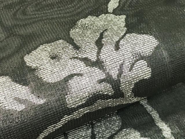 平和屋着物＊夏物　六通柄袋帯　花唐草文　黒地　銀糸　さが美扱い　正絹　逸品　未使用　CABJ1761rv