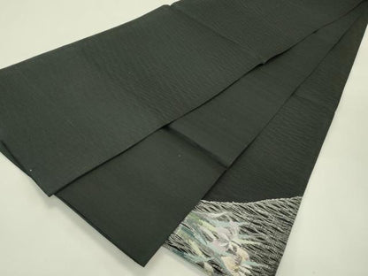平和屋着物＊夏物　太鼓柄袋帯　すくい織　杜若　鴛鴦　黒地　金銀糸　正絹　逸品　未使用　CABJ1762rv