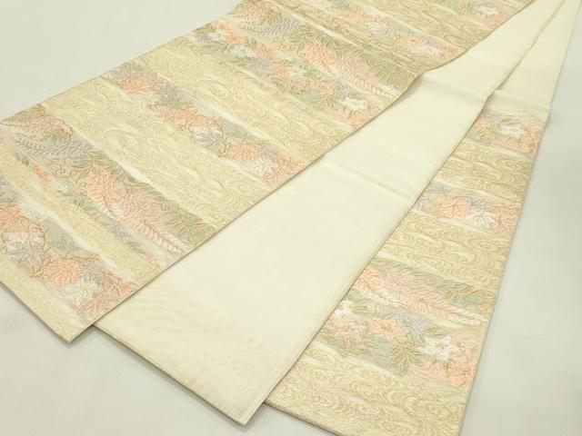 平和屋着物＊夏物　六通柄袋帯　唐織　流水草花文　金糸　正絹　逸品　CABJ1764rv