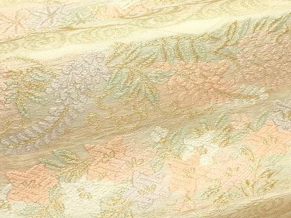 平和屋着物＊夏物　六通柄袋帯　唐織　流水草花文　金糸　正絹　逸品　CABJ1764rv