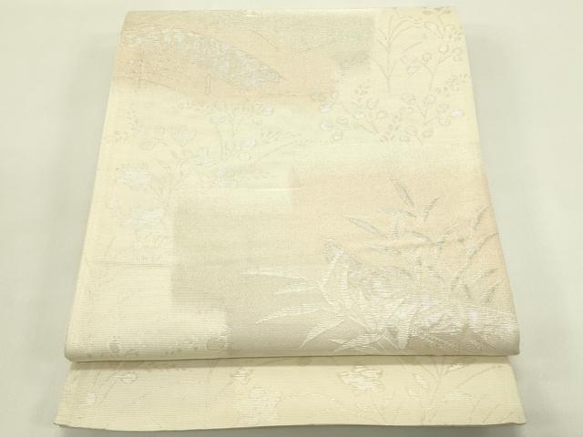 平和屋着物＊夏物　六通柄袋帯　水辺風景文　銀糸　正絹　逸品　CABJ1781rv
