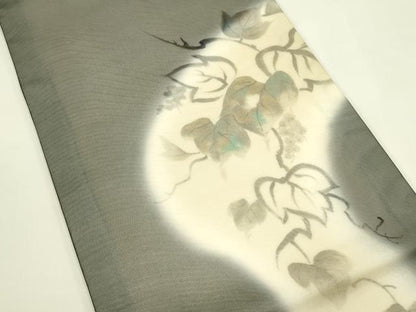 平和屋着物▽太鼓柄　京袋帯　スリーシーズン　春夏秋　手描き　葡萄蔦の葉文　金彩　正絹　逸品　CABJ1783rv