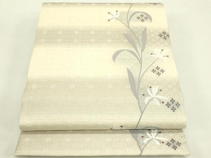 平和屋着物＊夏物　両面　六通柄袋帯　草花文　正絹　逸品　CABJ1786rv