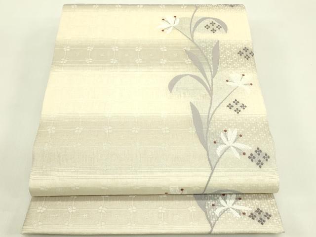平和屋着物＊夏物　両面　六通柄袋帯　草花文　正絹　逸品　CABJ1786rv