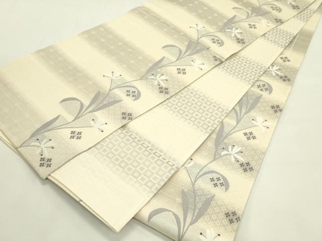 平和屋着物＊夏物　両面　六通柄袋帯　草花文　正絹　逸品　CABJ1786rv