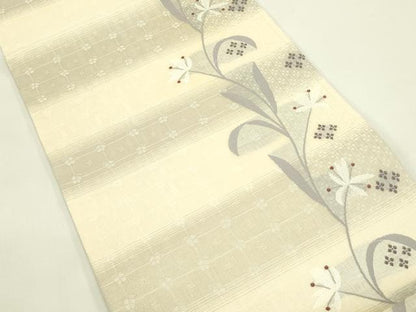平和屋着物＊夏物　両面　六通柄袋帯　草花文　正絹　逸品　CABJ1786rv
